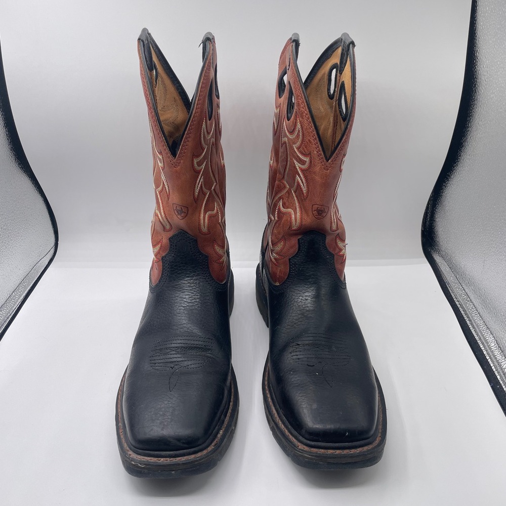 Ariat Western Boots Mens 12D Black Brown Square Toe Work Boots 10009491